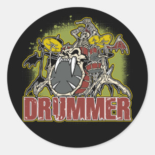 Skeleton Rock Drummer Ronde Sticker