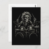 Skeleton Rock Drummer - Spooky Halloween muziek Briefkaart (Voorkant / Achterkant)