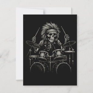 Skeleton Rock Drummer - Spooky Halloween muziek Briefkaart