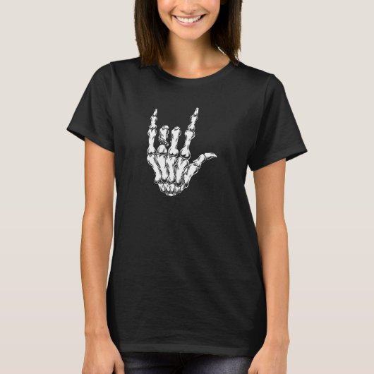 Skeleton Rock Sign Cool Bones Hand Love Ring Rock  T-shirt (Voorkant)