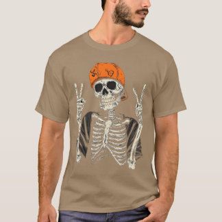 Skeleton Rocker Hat Skater Cool Punk Rock Hallowee T-shirt