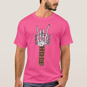Skeleton Rocking Hand Gitaar Rock Sign Heavy Meta T-shirt