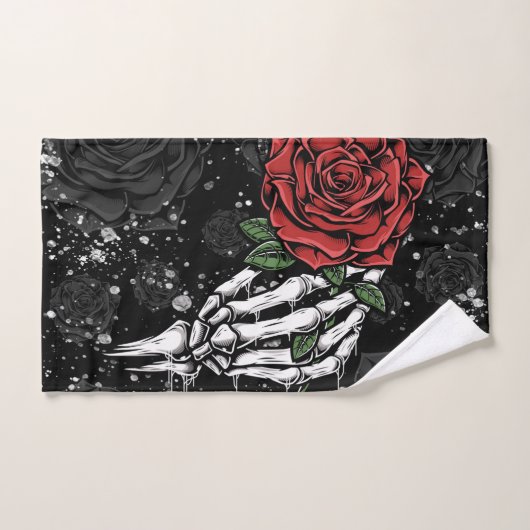 Skeleton Roos met Silver Black Gothic Glam Bad Handdoek (Handdoek)