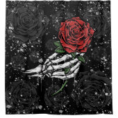 Skeleton Roos met Silver Black Gothic Glam Douchegordijn (Voorkant)