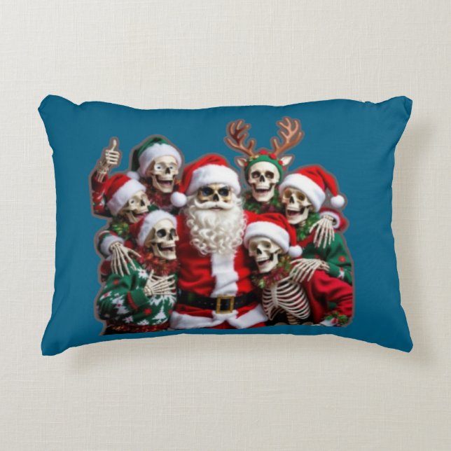 Skeleton Santa Christmas Group Photo – Festive 3D  Accent Kussen (Voorkant)
