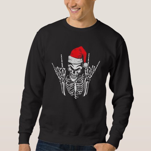 Skeleton Santa Hat Rock en Roll Hand Cool Christm Trui (Voorkant)
