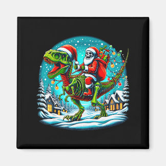Skeleton Santa Riding T Rex Dinosaur Funny Christm Magneet