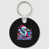 Skeleton Santa Riding T Rex Dinosaur Funny Christm Sleutelhanger (Voorkant)
