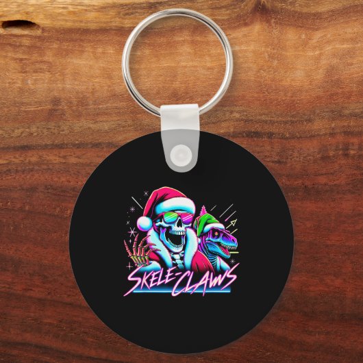 Skeleton Santa Riding T Rex Dinosaur Funny Christm Sleutelhanger (Voorkant)