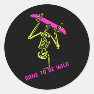 Skeleton Skateboarder Halloween Kostuum Mannen Vro Ronde Sticker