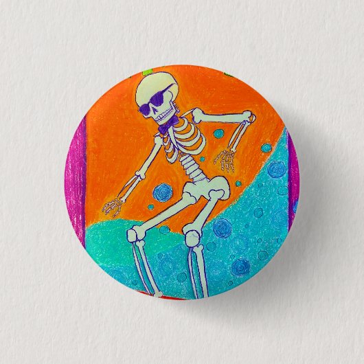 Skeleton Skateboarding Ronde Button 3,2 Cm (Voorkant)