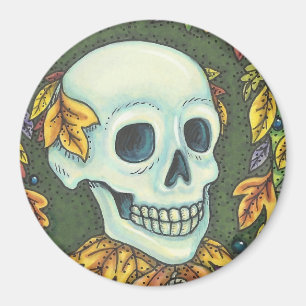 SKELETON SKULL, GENTLEMAN HALLOWEWEEN MAGNET Round