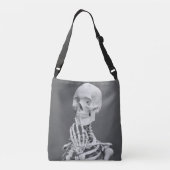 Skeleton Skull Halloween Black en White Grey Crossbody Tas (Achterkant)