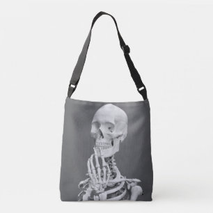 Skeleton Skull Halloween Black en White Grey Crossbody Tas