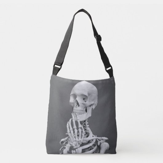 Skeleton Skull Halloween Black en White Grey Crossbody Tas (Voorkant)