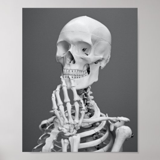 Skeleton Skull Halloween Black en White Grey Poster (Voorkant)