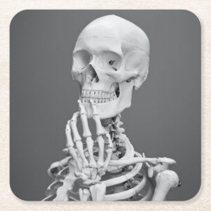Skeleton Skull Halloween Black en White Grey Vierkante Kartonnen Onderzetter