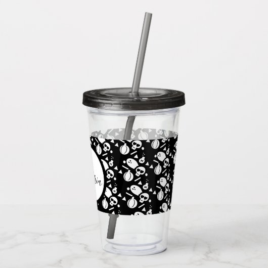 Skeleton Skull Pumpkin Script Monogramed Acryl Acryl Drinkbeker (Achterkant)