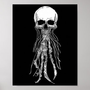 Skeleton Skull Scary Jellyfish Halloween Rock N Ro Poster