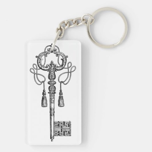 Skeleton sleutel antiek zwart en wit elegant sleutelhanger (achterkant)