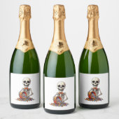 Skeleton Snoep Bowl Halloween Sparkling Wijnetiket (Flessen)