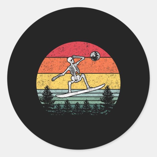 Skeleton Snowboard Moon Snowboarder - Ronde Sticker (Voorkant)