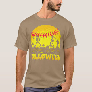 Skeleton Softball Balloween Halloween Baseball Sca T-shirt