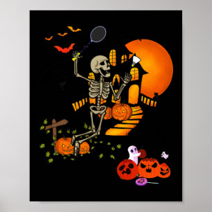Skeleton-speelbadminton Sport Scary Halloween C Poster