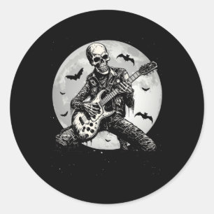 Skeleton Spelen Gitaar Punk Rock Muziek Halloween Ronde Sticker