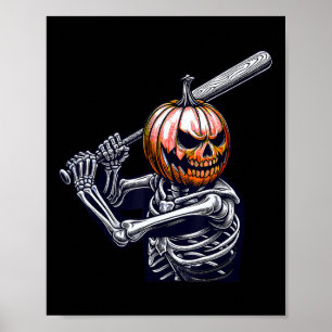Skeleton spelen honkbalspeler Halloween Poster