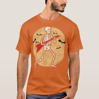 Skeleton Speling Guitar Rock Moon Halloween Music T-shirt