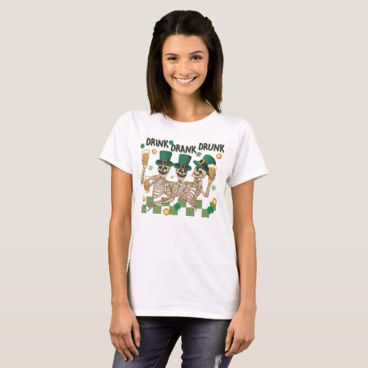 Skeleton St. Patrick's Day Drink T-Shir T-shirt (Voorkant volledig)