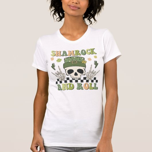 Skeleton St Patrick's Day Shirt, Shamrock and Roll T-shirt (Voorkant)
