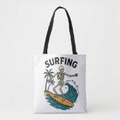 Skeleton Surfen Retro Beach Wave Design Draagtas (Voorkant)