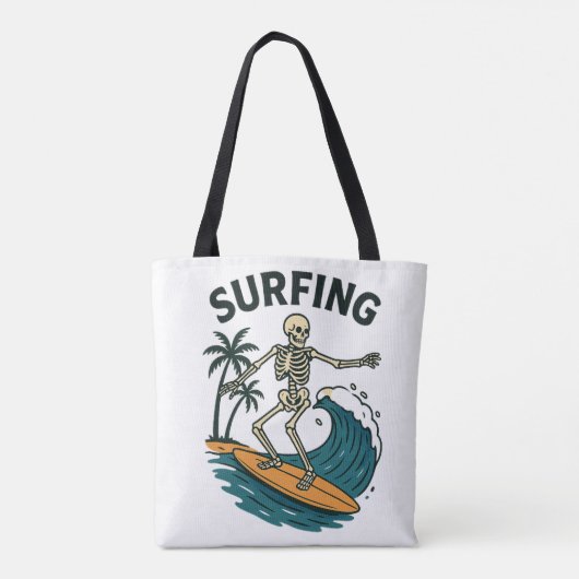Skeleton Surfen Retro Beach Wave Design Draagtas (Achterkant)