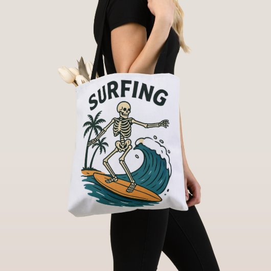 Skeleton Surfen Retro Beach Wave Design Draagtas (Dichtbij)