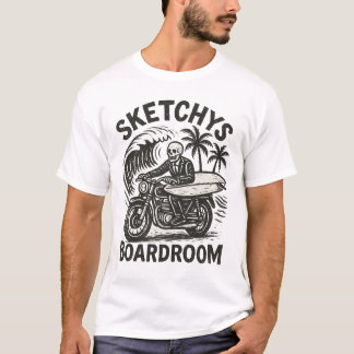 Skeleton Surfer on Motorbike – Grunge Surf Art Tee T-shirt