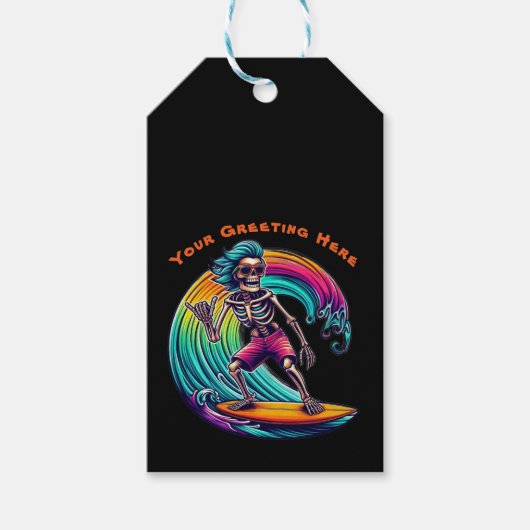Skeleton Surfer Riding A Wave Cadeaulabel (Voorkant)