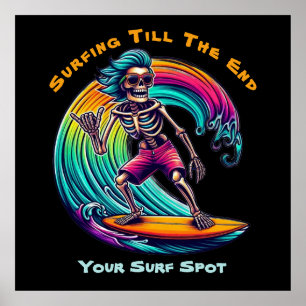 Skeleton Surfer Riding A Wave Poster