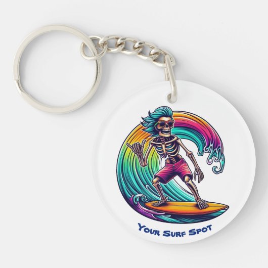 Skeleton Surfer Riding A Wave Sleutelhanger (Voorkant)