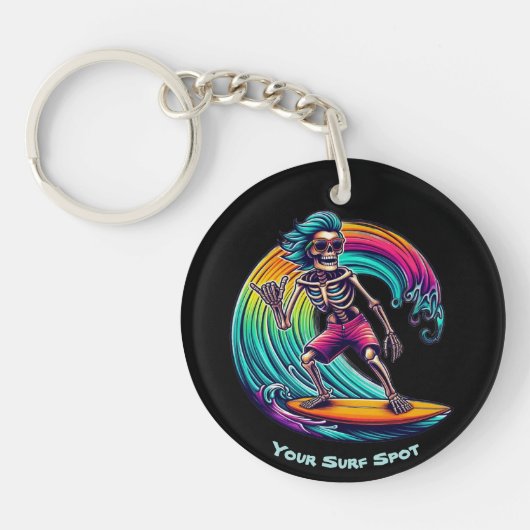 Skeleton Surfer Riding A Wave Sleutelhanger (Voorkant)