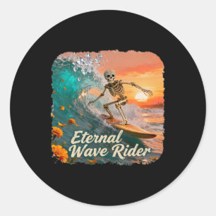 Skeleton Surfer Surf Festival Sfeer Schedel Oceaan Ronde Sticker