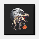 Skeleton T Rex Dinosaur Fun Halloween Pompoen Jong Magneet (Voorkant)