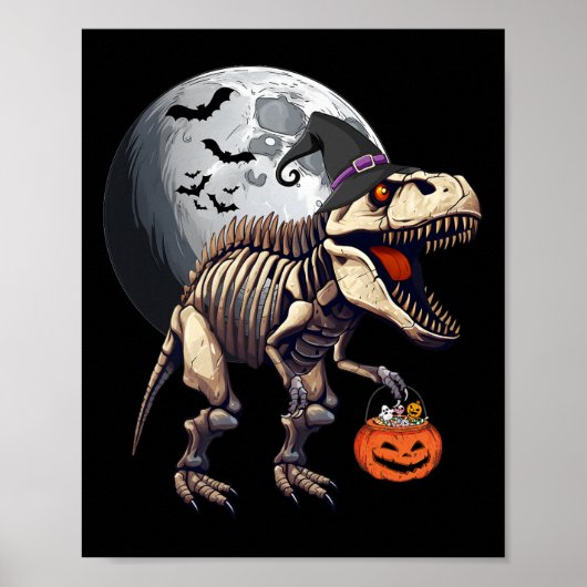 Skeleton T Rex Dinosaur Fun Halloween Pompoen Jong Poster (Voorkant)
