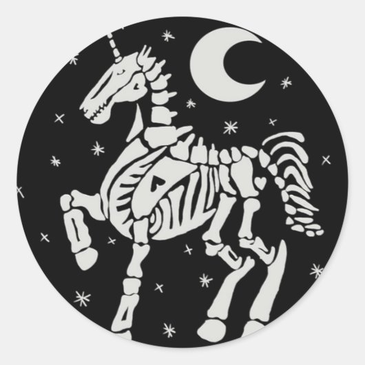 Skeleton Unicorn Ronde Sticker (Voorkant)