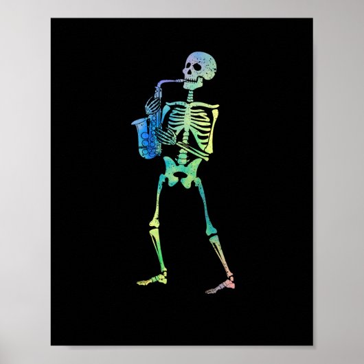 Skeleton voor saxofone jazz halloween poster (Voorkant)