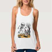 Skeleton vs French Bulldog – Funny Halloween Chase Tanktop (Voorkant)