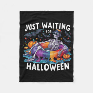 Skeleton Wachten Op Halloween Spooky Seizoen Fleece Deken