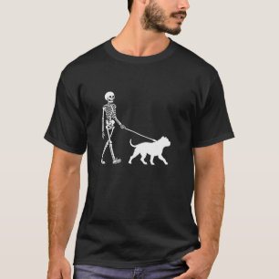 Skeleton Walking a Pittie Dog Pit Bull Halloween O T-shirt