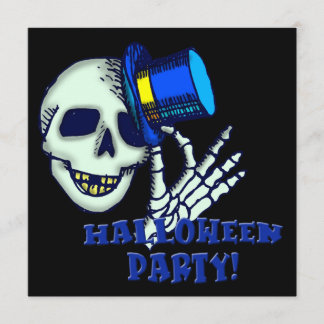 Skeleton Wearing Pet Halloween Party Invitation Kaart
